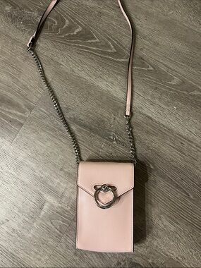 Rebecca Minkoff Blush Pink Leather Crossbody Phone Bag with Silver Ring